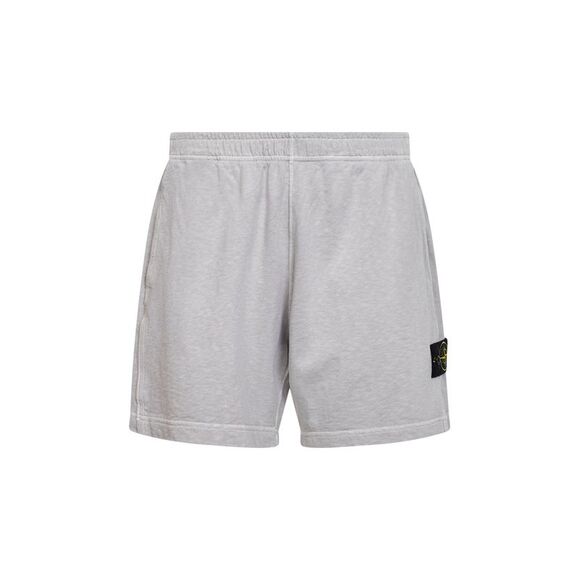 Stone Island Men Pearl Grey Malfilé Cotton Fleece Jogger Shorts